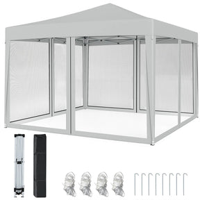 10x10FT Pop-Up Canopy Tent, Easy Setup Instant Folding Shelter w/ Mesh Netting, Carry Bag, Adjustable Height for Camping Outdoor Events