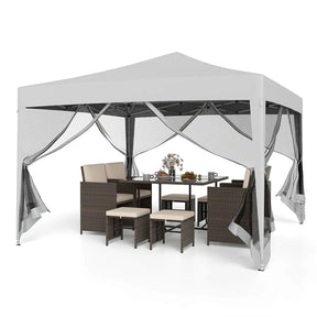 10x10FT Pop-Up Canopy Tent, Easy Setup Instant Folding Shelter w/ Mesh Netting, Carry Bag, Adjustable Height for Camping Outdoor Events