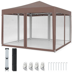 10x10FT Pop-Up Canopy Tent, Easy Setup Instant Folding Shelter w/ Mesh Netting, Carry Bag, Adjustable Height for Camping Outdoor Events