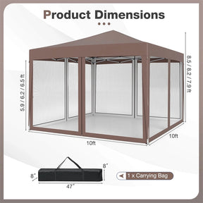 10x10FT Pop-Up Canopy Tent, Easy Setup Instant Folding Shelter w/ Mesh Netting, Carry Bag, Adjustable Height for Camping Outdoor Events