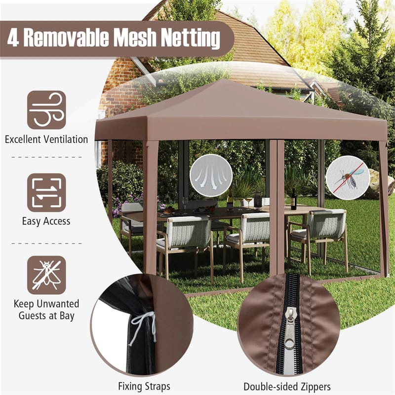 10x10FT Pop-Up Canopy Tent, Easy Setup Instant Folding Shelter w/ Mesh Netting, Carry Bag, Adjustable Height for Camping Outdoor Events