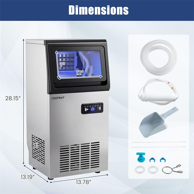 110 LBS/24H Commercial Ice Maker, Stainless Steel Ice Machine with 25 LBS Storage, 36 Cubes in 13 Mins, Self-Cleaning & Water Filter for Home Bar Cafe