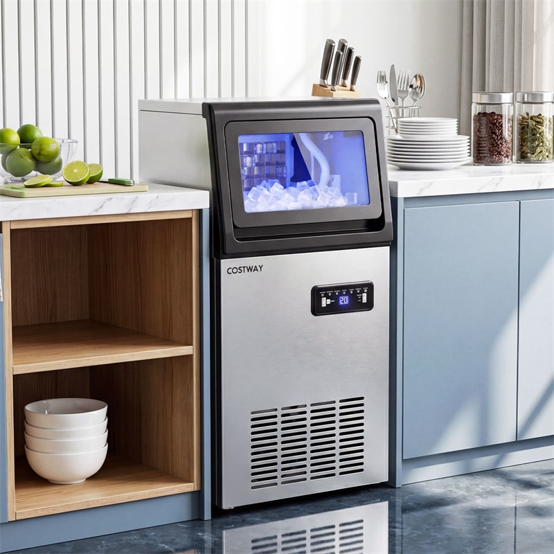 110 LBS/24H Commercial Ice Maker, Stainless Steel Ice Machine with 25 LBS Storage, 36 Cubes in 13 Mins, Self-Cleaning & Water Filter for Home Bar Cafe