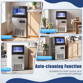 110 LBS/24H Commercial Ice Maker, Stainless Steel Ice Machine with 25 LBS Storage, 36 Cubes in 13 Mins, Self-Cleaning & Water Filter for Home Bar Cafe
