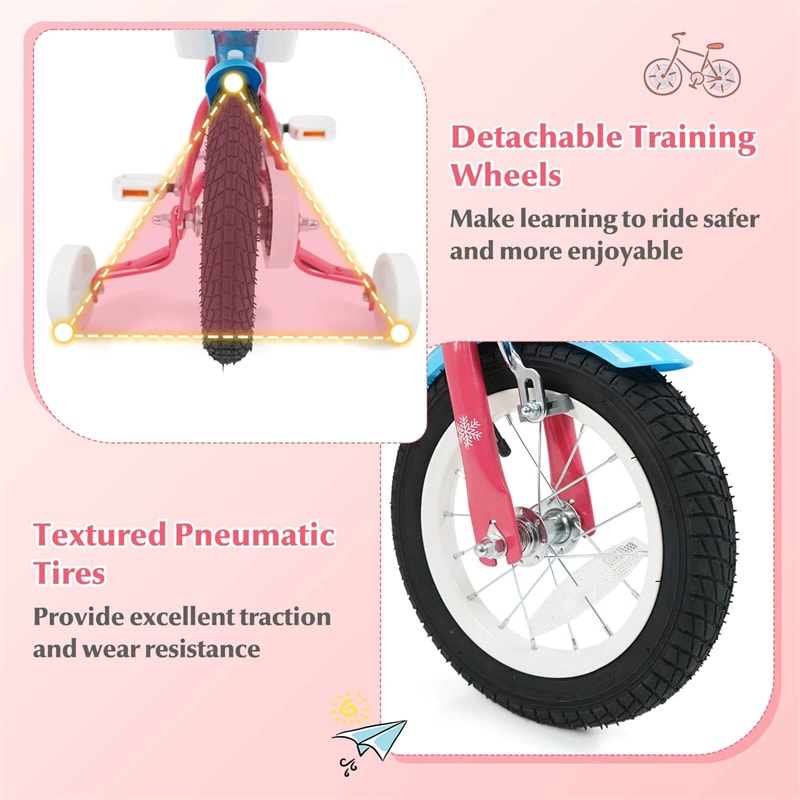 12/14/16/18" Girls Bike with Basket, Doll Seat & Streamers, Removable Training Wheels, Adjustable Kids Bicycle for Ages 3-8 Children Gift