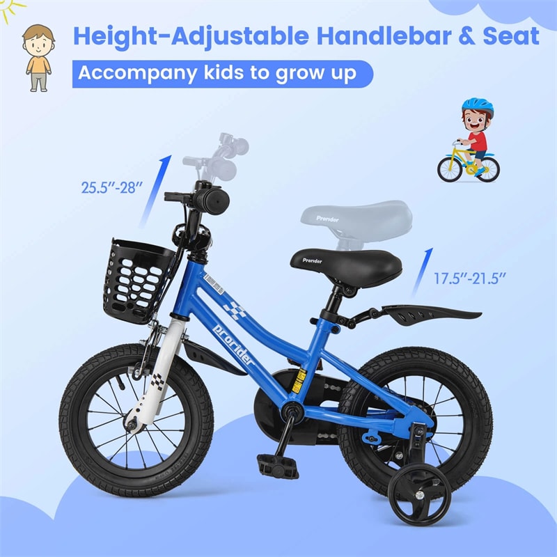 12-20 Inch Kids Bike with Removable Training Wheels, Basket & Bell for 3-8 Years Old Boys Girls, Adjustable Children Bicycle