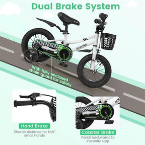 12-20 Inch Kids Bike with Removable Training Wheels, Basket & Bell for 3-8 Years Old Boys Girls, Adjustable Children Bicycle