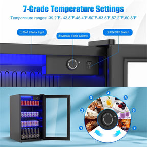 120 Can Beverage Refrigerator Cooler, 3.2 Cu.Ft Built-In & Freestanding Beer Wine Soda Drink Mini Fridge w/ Glass Door, LED Light, Adjustable Shelves