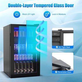 120 Can Beverage Refrigerator Cooler, 3.2 Cu.Ft Built-In & Freestanding Beer Wine Soda Drink Mini Fridge w/ Glass Door, LED Light, Adjustable Shelves