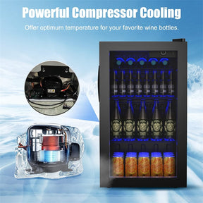 120 Can Beverage Refrigerator Cooler, 3.2 Cu.Ft Built-In & Freestanding Beer Wine Soda Drink Mini Fridge w/ Glass Door, LED Light, Adjustable Shelves