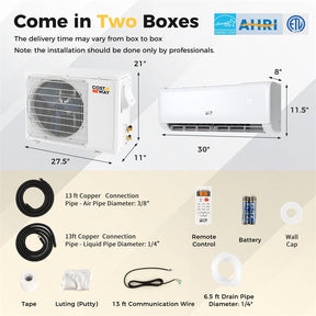 12000 BTU 21 SEER2 Mini Split Air Conditioner & Heater Ductless Inverter System, 208-230V Wall-Mounted AC Unit with Heat Pump