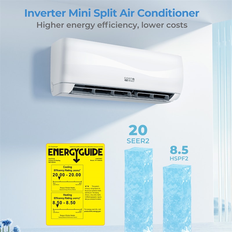 12000 BTU Mini Split Air Conditioner & Heater, Inverter Ductless AC Heat Pump System, Full Installation Kit, Cools up to 750 Sq Ft