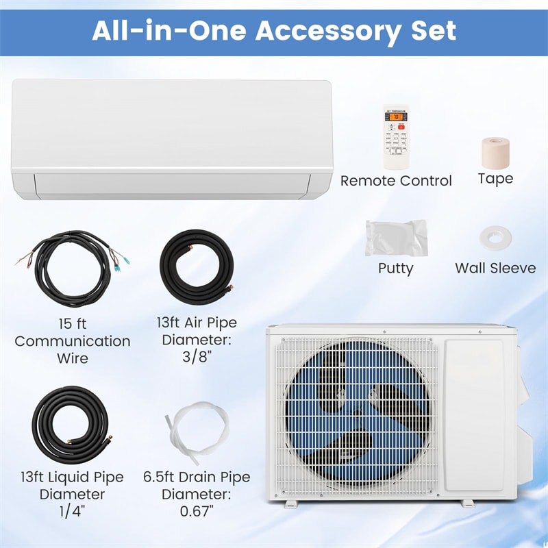 Energy Star Certified 12000 BTU 24 SEER2 Mini Split Air Conditioner with Heat Pump, WiFi Enabled Ductless Inverter AC Unit Cools 750 Sq.Ft