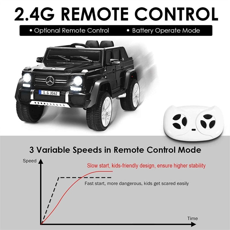 12V Mercedes-Benz G650S Licensed Kids Ride-On Car, Electric Riding Toy Truck with Remote Control, Storage Trunk, LED Lights & Spring Suspension