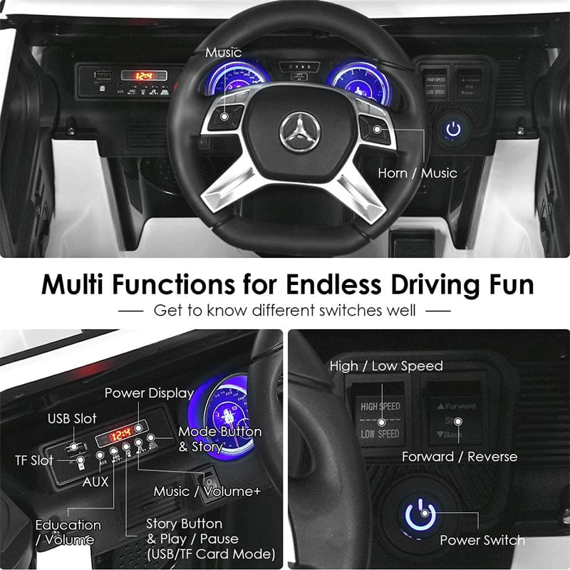 12V Mercedes-Benz G650S Licensed Kids Ride-On Car, Electric Riding Toy Truck with Remote Control, Storage Trunk, LED Lights & Spring Suspension