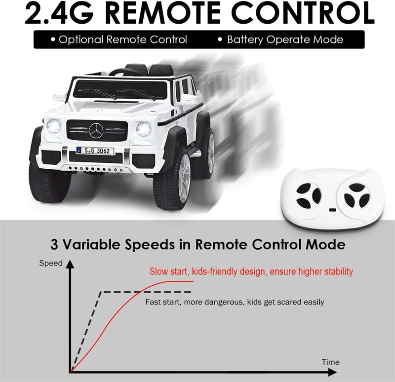 12V Mercedes-Benz G650S Licensed Kids Ride-On Car, Electric Riding Toy Truck with Remote Control, Storage Trunk, LED Lights & Spring Suspension