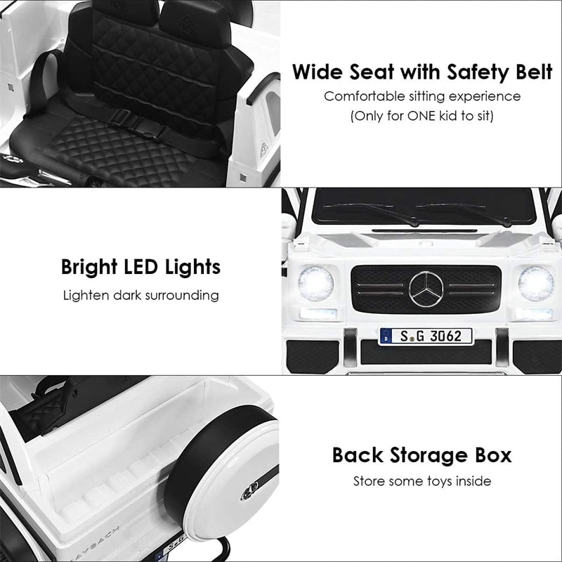 12V Mercedes-Benz G650S Licensed Kids Ride-On Car, Electric Riding Toy Truck with Remote Control, Storage Trunk, LED Lights & Spring Suspension