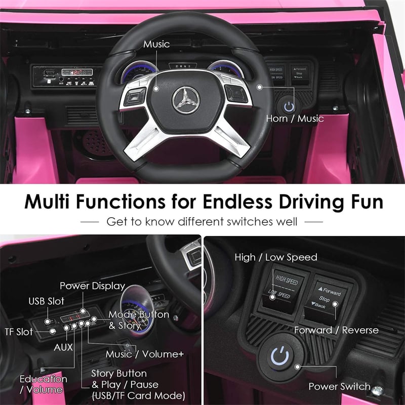 12V Mercedes-Benz G650S Licensed Kids Ride-On Car, Electric Riding Toy Truck with Remote Control, Storage Trunk, LED Lights & Spring Suspension
