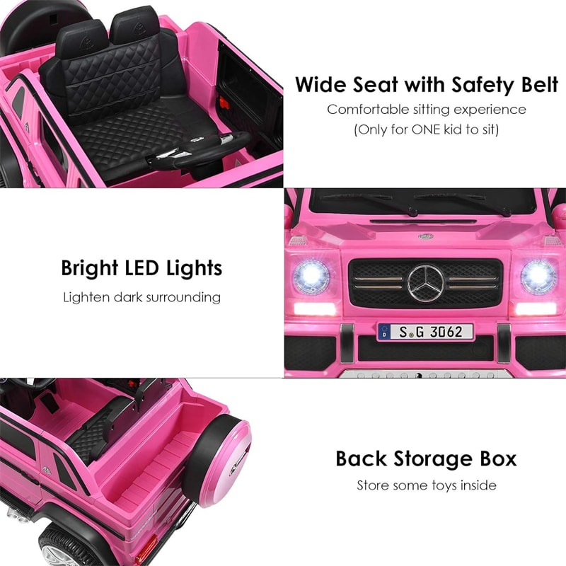12V Mercedes-Benz G650S Licensed Kids Ride-On Car, Electric Riding Toy Truck with Remote Control, Storage Trunk, LED Lights & Spring Suspension