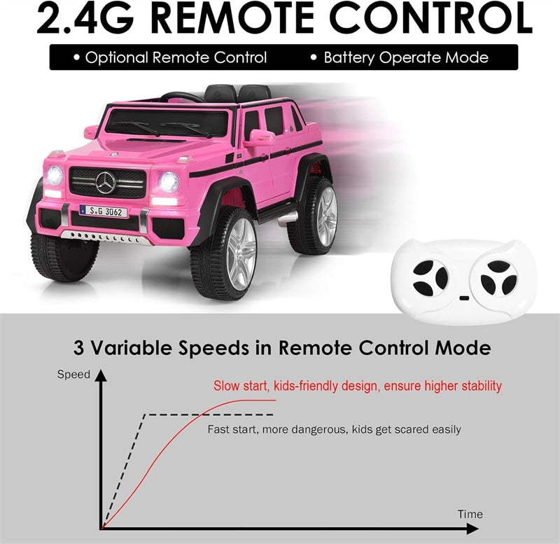 12V Mercedes-Benz G650S Licensed Kids Ride-On Car, Electric Riding Toy Truck with Remote Control, Storage Trunk, LED Lights & Spring Suspension