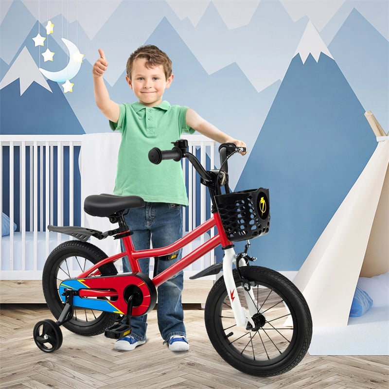 12-20 Inch Kids Bike with Removable Training Wheels, Basket & Bell for 3-8 Years Old Boys Girls, Adjustable Children Bicycle