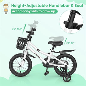 12-20 Inch Kids Bike with Removable Training Wheels, Basket & Bell for 3-8 Years Old Boys Girls, Adjustable Children Bicycle