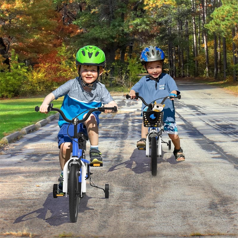 12-20 Inch Kids Bike with Removable Training Wheels, Basket & Bell for 3-8 Years Old Boys Girls, Adjustable Children Bicycle