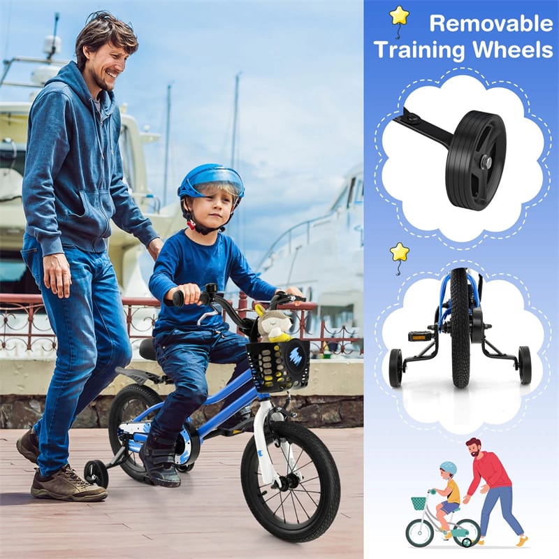12-20 Inch Kids Bike with Removable Training Wheels, Basket & Bell for 3-8 Years Old Boys Girls, Adjustable Children Bicycle
