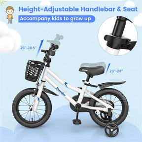 12-20 Inch Kids Bike with Removable Training Wheels, Basket & Bell for 3-8 Years Old Boys Girls, Adjustable Children Bicycle