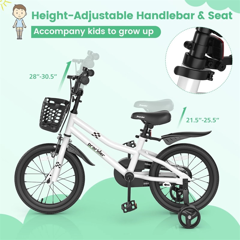 12-20 Inch Kids Bike with Removable Training Wheels, Basket & Bell for 3-8 Years Old Boys Girls, Adjustable Children Bicycle
