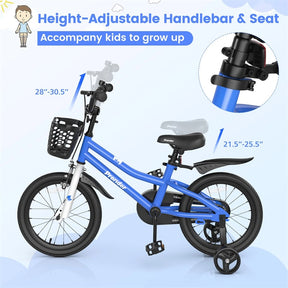 12-20 Inch Kids Bike with Removable Training Wheels, Basket & Bell for 3-8 Years Old Boys Girls, Adjustable Children Bicycle
