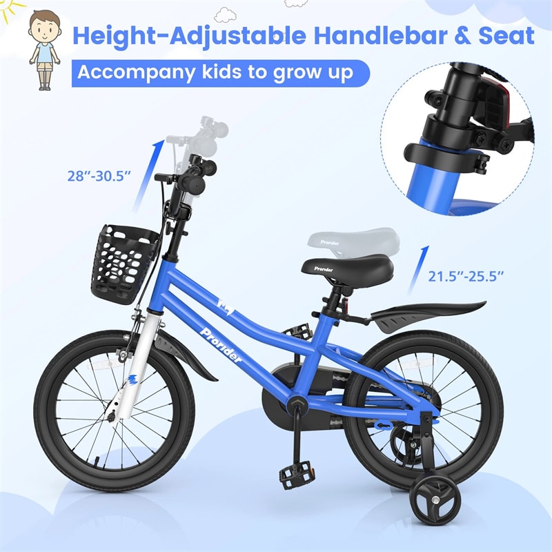 12-20 Inch Kids Bike with Removable Training Wheels, Basket & Bell for 3-8 Years Old Boys Girls, Adjustable Children Bicycle