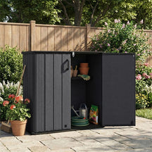 175 Gallon Outdoor Storage Shed, All-Weather Resin Patio Storage Box with Floor, Lockable Door & Removable Shelf, Waterproof Garden Tool Shed