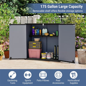 175 Gallon Outdoor Storage Shed, All-Weather Resin Patio Storage Box with Floor, Lockable Door & Removable Shelf, Waterproof Garden Tool Shed