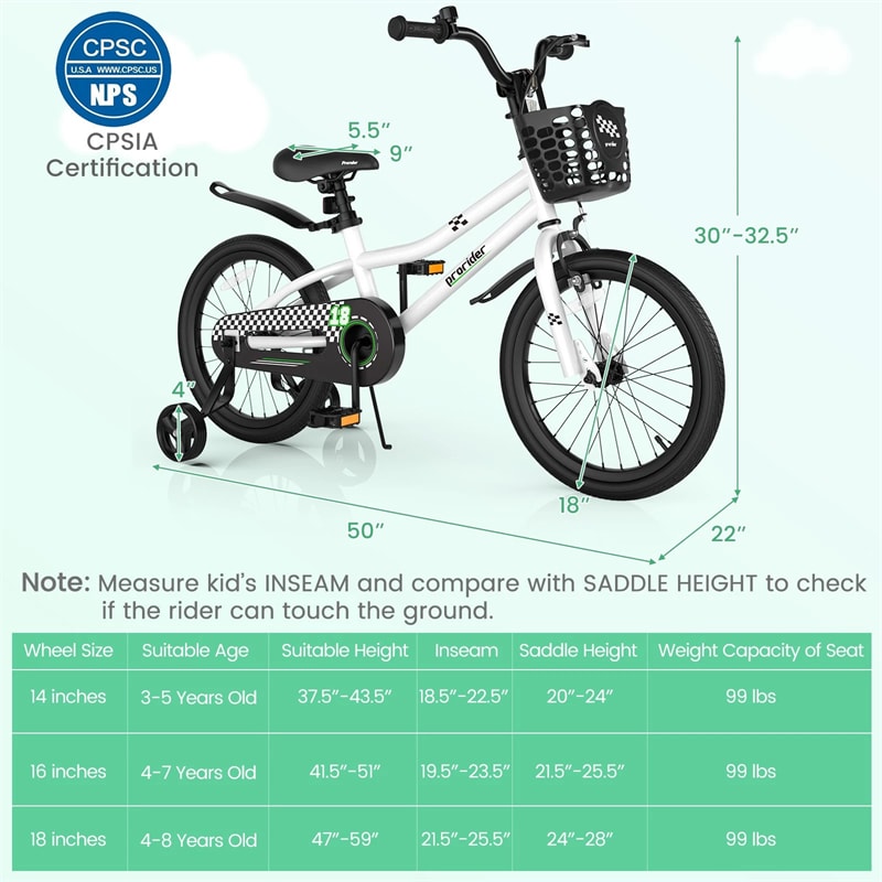 12-20 Inch Kids Bike with Removable Training Wheels, Basket & Bell for 3-8 Years Old Boys Girls, Adjustable Children Bicycle