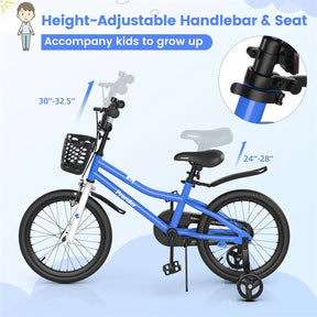12-20 Inch Kids Bike with Removable Training Wheels, Basket & Bell for 3-8 Years Old Boys Girls, Adjustable Children Bicycle