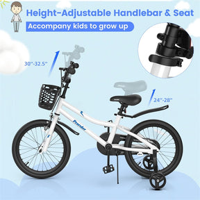 12-20 Inch Kids Bike with Removable Training Wheels, Basket & Bell for 3-8 Years Old Boys Girls, Adjustable Children Bicycle