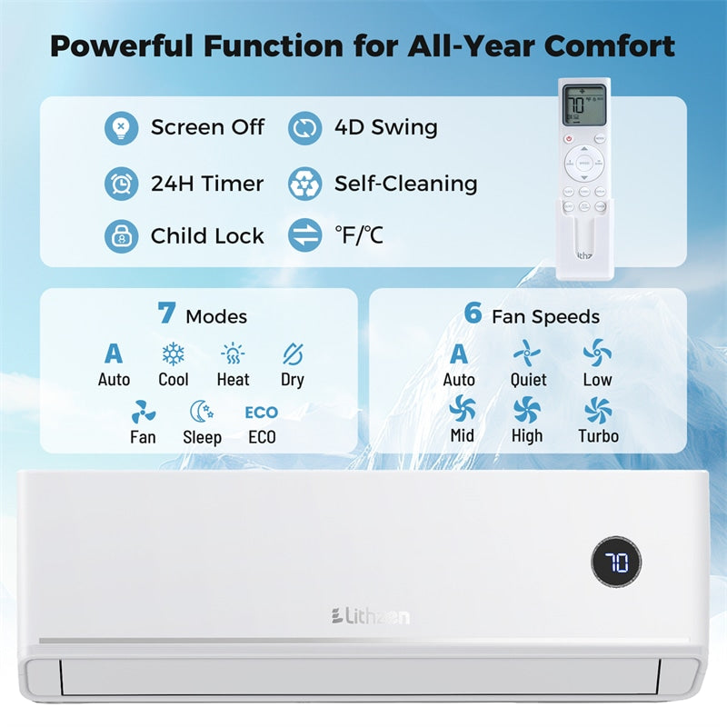 18000 BTU 18.1 SEER2 208/230V Mini Split AC & Heater, WiFi Alexa Enabled Energy Efficient Inverter Ductless Heat Pump System, Cools Up to 1000 Sq. Ft
