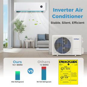 18000 BTU 18.1 SEER2 208/230V Mini Split AC & Heater, WiFi Alexa Enabled Energy Efficient Inverter Ductless Heat Pump System, Cools Up to 1000 Sq. Ft