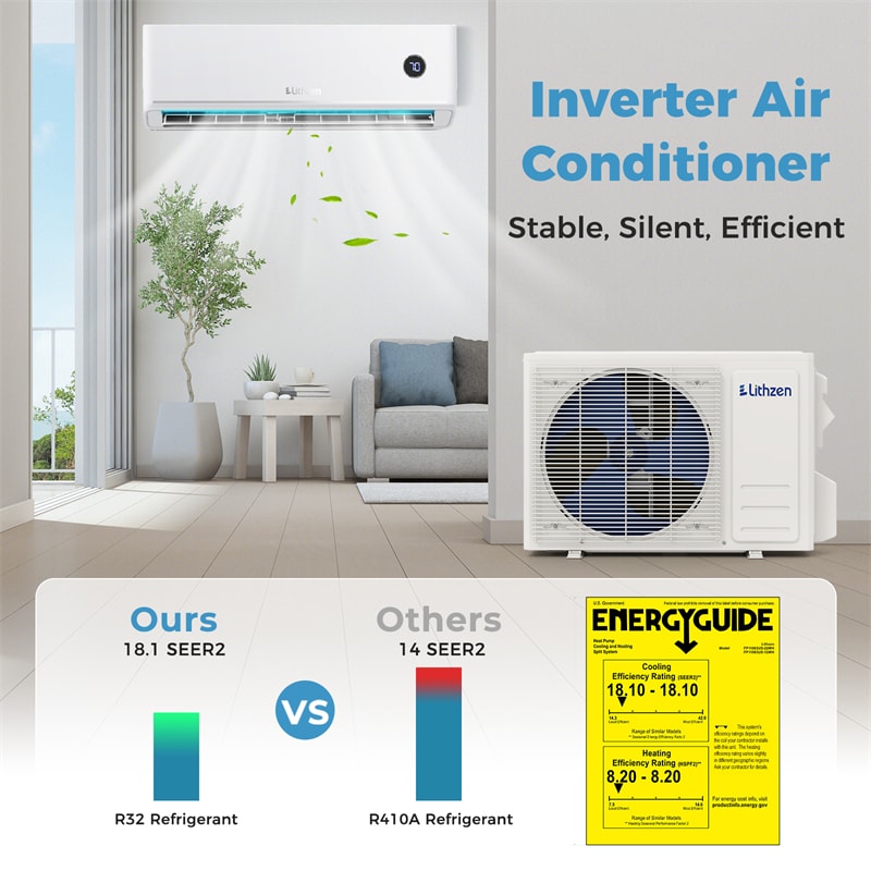 18000 BTU 18.1 SEER2 208/230V Mini Split AC & Heater, WiFi Alexa Enabled Energy Efficient Inverter Ductless Heat Pump System, Cools Up to 1000 Sq. Ft