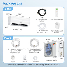 18000 BTU 19 SEER2 208-230V Mini Split Air Conditioner & Heater, Inverter Ductless AC Heat Pump System, Full Installation Kit, Cools up to 1250 Sq Ft