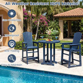 HDPE Tall Adirondack Chair, All-Weather Patio Bar Stool with Cup Holder Armrests, 29" Bar Height Lifeguard Chair for Balcony Pool