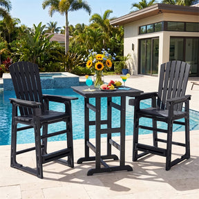 HDPE Tall Adirondack Chair, All-Weather Patio Bar Stool with Cup Holder Armrests, 29" Bar Height Lifeguard Chair for Balcony Pool