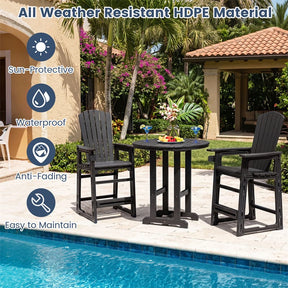 HDPE Tall Adirondack Chair, All-Weather Patio Bar Stool with Cup Holder Armrests, 29" Bar Height Lifeguard Chair for Balcony Pool