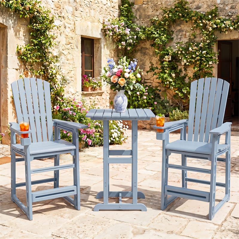 HDPE Tall Adirondack Chair, All-Weather Patio Bar Stool with Cup Holder Armrests, 29" Bar Height Lifeguard Chair for Balcony Pool