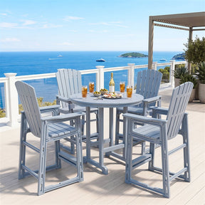 HDPE Tall Adirondack Chair, All-Weather Patio Bar Stool with Cup Holder Armrests, 29" Bar Height Lifeguard Chair for Balcony Pool