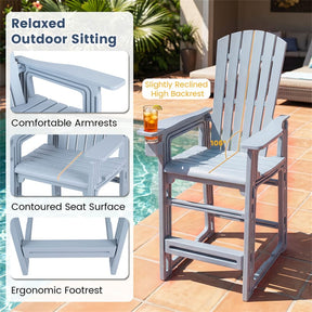 HDPE Tall Adirondack Chair, All-Weather Patio Bar Stool with Cup Holder Armrests, 29" Bar Height Lifeguard Chair for Balcony Pool