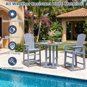 HDPE Tall Adirondack Chair, All-Weather Patio Bar Stool with Cup Holder Armrests, 29" Bar Height Lifeguard Chair for Balcony Pool