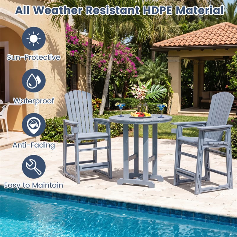 HDPE Tall Adirondack Chair, All-Weather Patio Bar Stool with Cup Holder Armrests, 29" Bar Height Lifeguard Chair for Balcony Pool