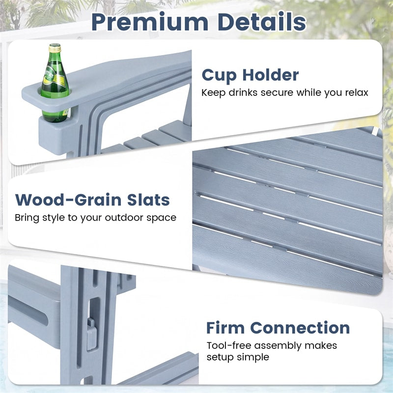 HDPE Tall Adirondack Chair, All-Weather Patio Bar Stool with Cup Holder Armrests, 29" Bar Height Lifeguard Chair for Balcony Pool